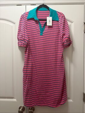 Striped Pink & Teal Polo Dress 1X
